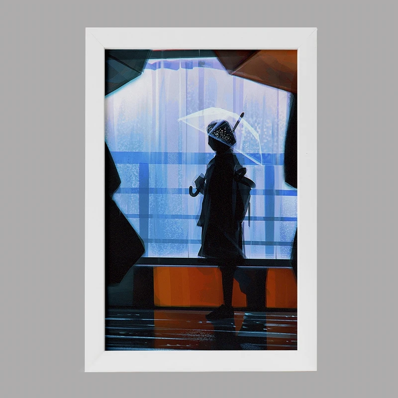 تابلو خندالو مدل دختر در روز بارانی کد F1099