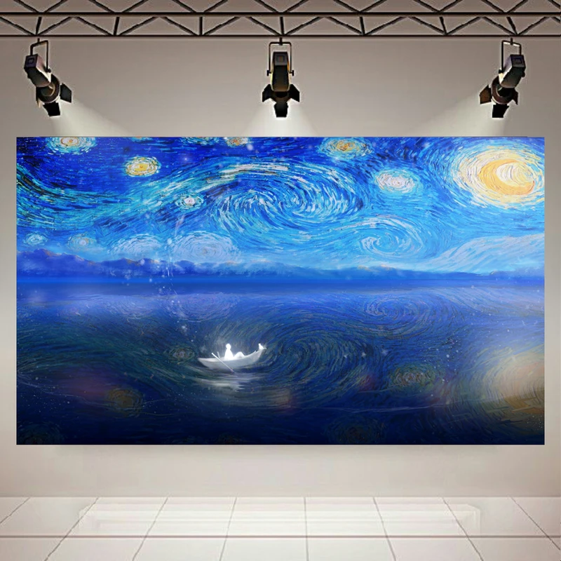پوستر طرح انتزاعی شب پرستاره ونگوگ مدل قایق کد AR32097