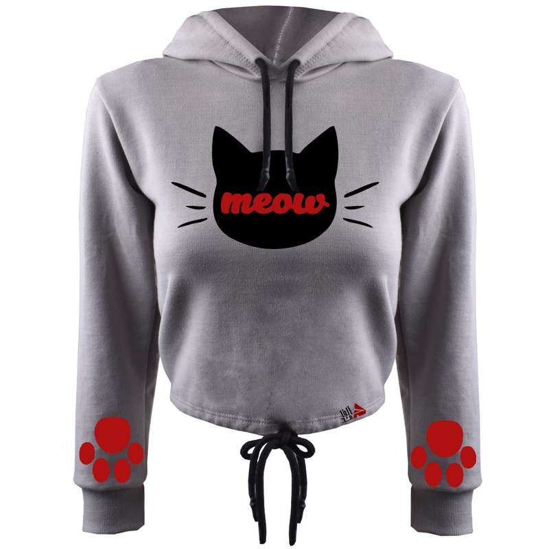 هودی زنانه مدل گربه کد T15 رنگ طوسی