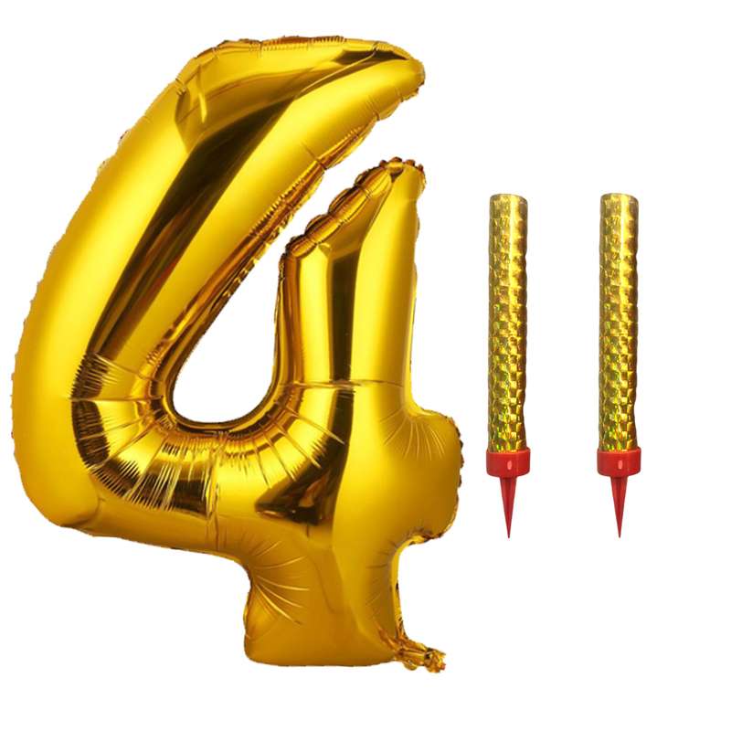 بادکنک فویلی مسترتم طرح عدد 4 به همراه فشفشه مجموعه 3 عددی