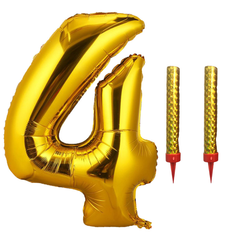 بادکنک فویلی مسترتم طرح عدد 4 به همراه فشفشه مجموعه 3 عددی