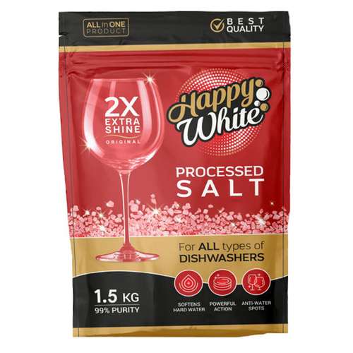 نمک ماشین ظرفشویی هپی وایت مدل Processed Salt وزن 1.5 کیلوگرم