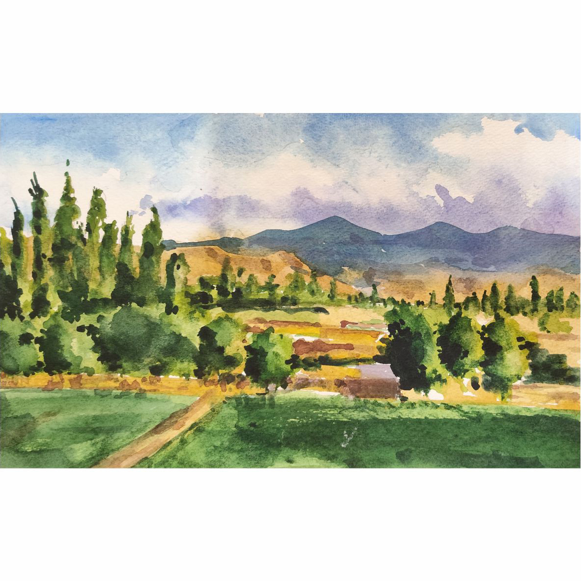 نقاشی آبرنگ طرح طبیعت کد 1061