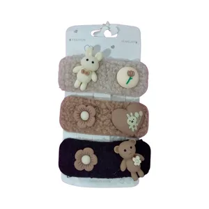 گیره مو دخترانه مدل خرسی فرفری کد 0025236 مجموعه 3 عددی