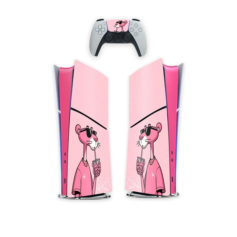 برچسب کنسول بازی پلی استیشن 5 اسلیم کایمون مدل pink panther کدP5S051 بسته 6عددی