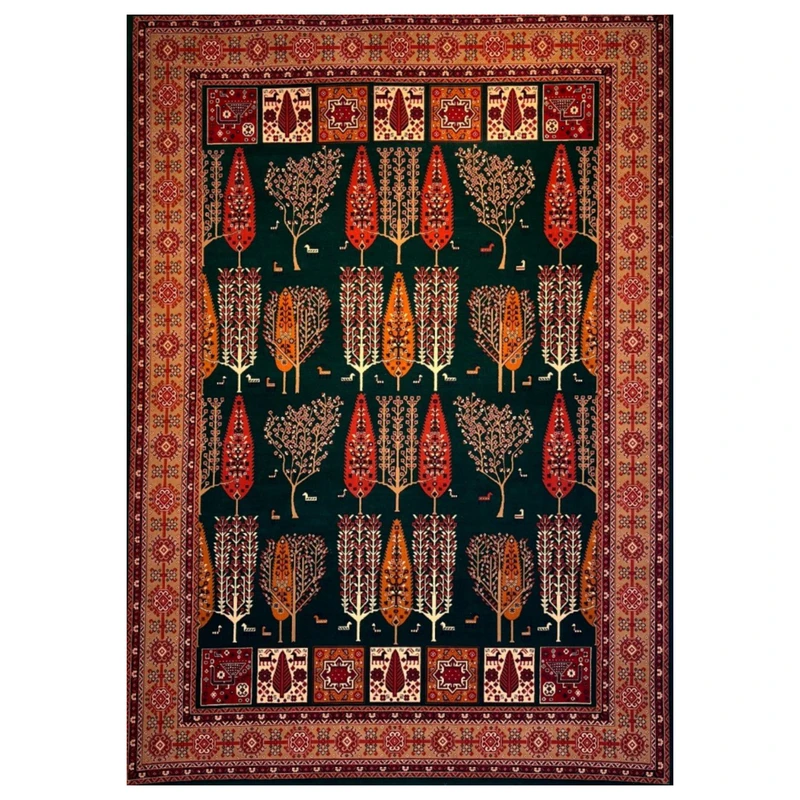 فرش ماشینی 700 شانه زمینه سبز حاشیه دارچینی مدل بلوچ bcf تراکم 2100 کد 709