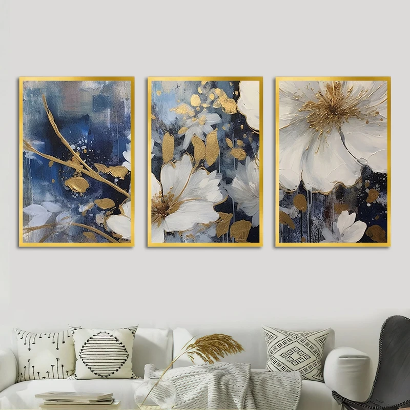 تابلو بکلیت طرح نقاشی گل مدل شاین اکلیلی T-1607 مجموعه 3 عددی