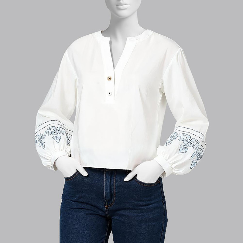 بلوز آستین بلند یقه هفت زنانه سرژه مدل 204654 رنگ سفید