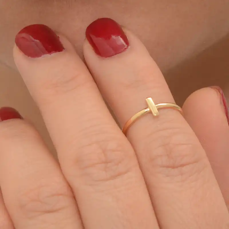 انگشتر طلا 18 عیار زنانه طلای مستجابی مدل نیم بند تک خط کد 13