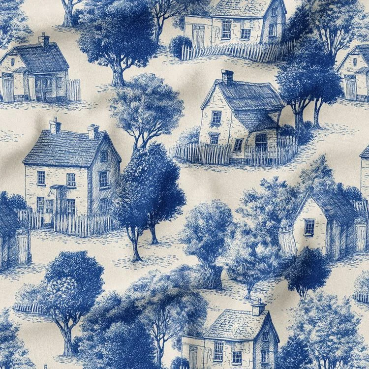 پارچه ملحفه عرض 1.5 متر پارچه باما طرح سه بعدی قلم کلبه کد 5014799 رنگ آبی