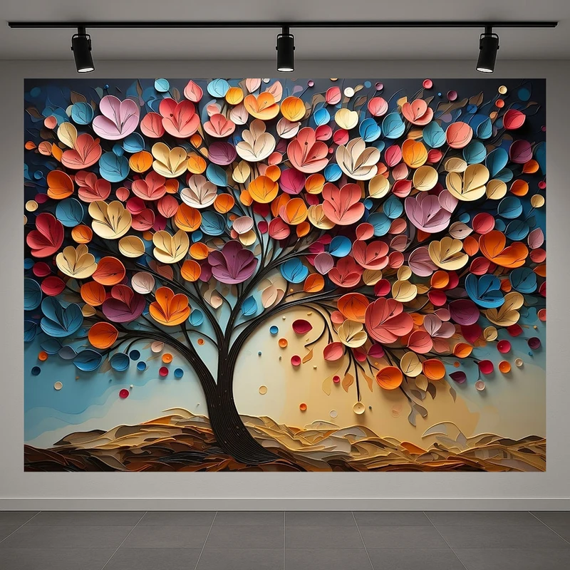 تابلو بوم طرح مخمل نقاشی درخت مدل پاییزی کد AR3060535