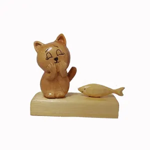 مجسمه چوبی طرح گربه و ماهی مدل20502741