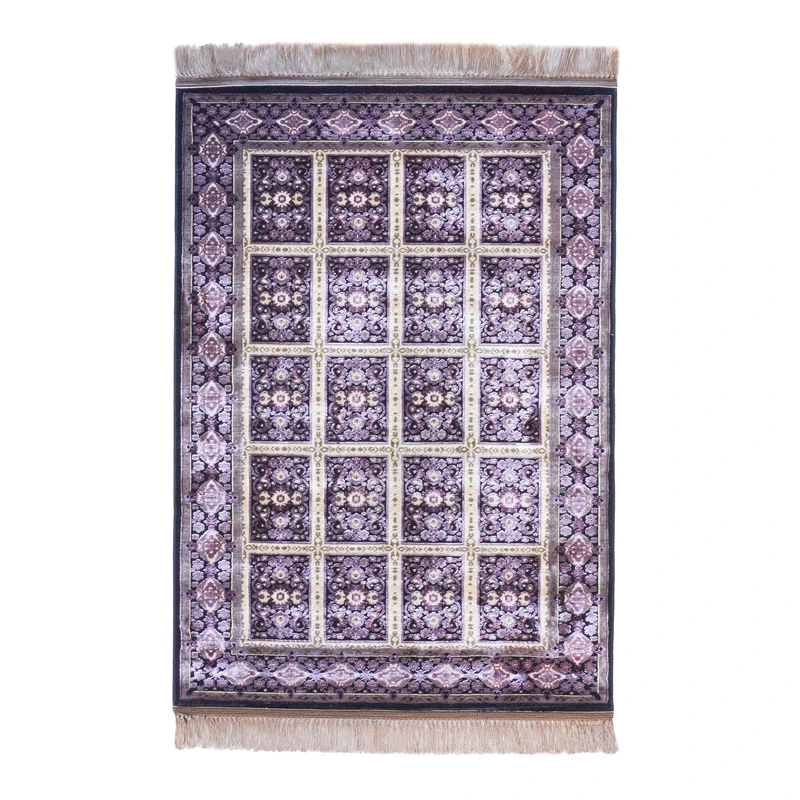 فرش ماشینی ۷۰۰ شانه زمینه و حاشیه بنفش طرح خشتی کد 703