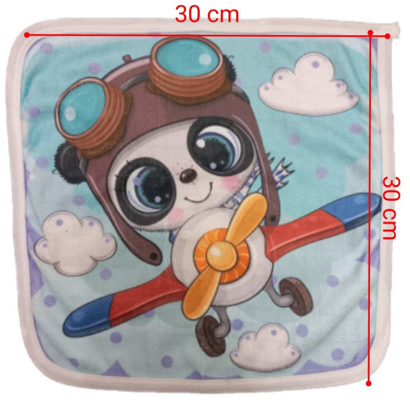 حوله دست و صورت نوزاد طرح پاندای خلبان کد 21 سایز 30×30 سانتیمتر