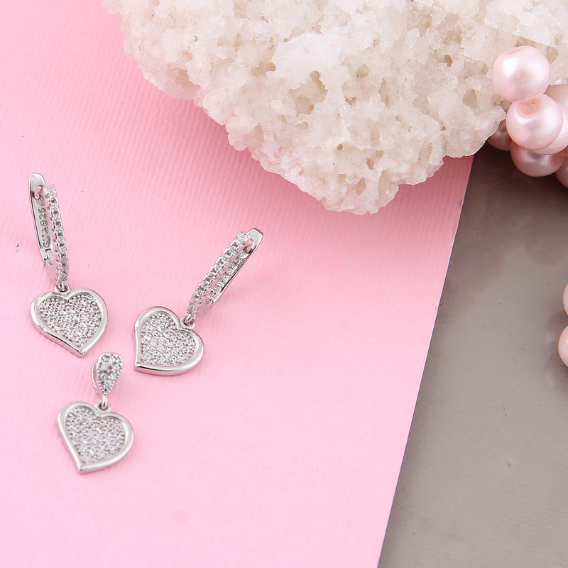 نیم ست نقره زنانه بازرگانی میلادی مدل قلب فانتزی قالب جواهر فول نگین بدون ریزش کد NTR_410