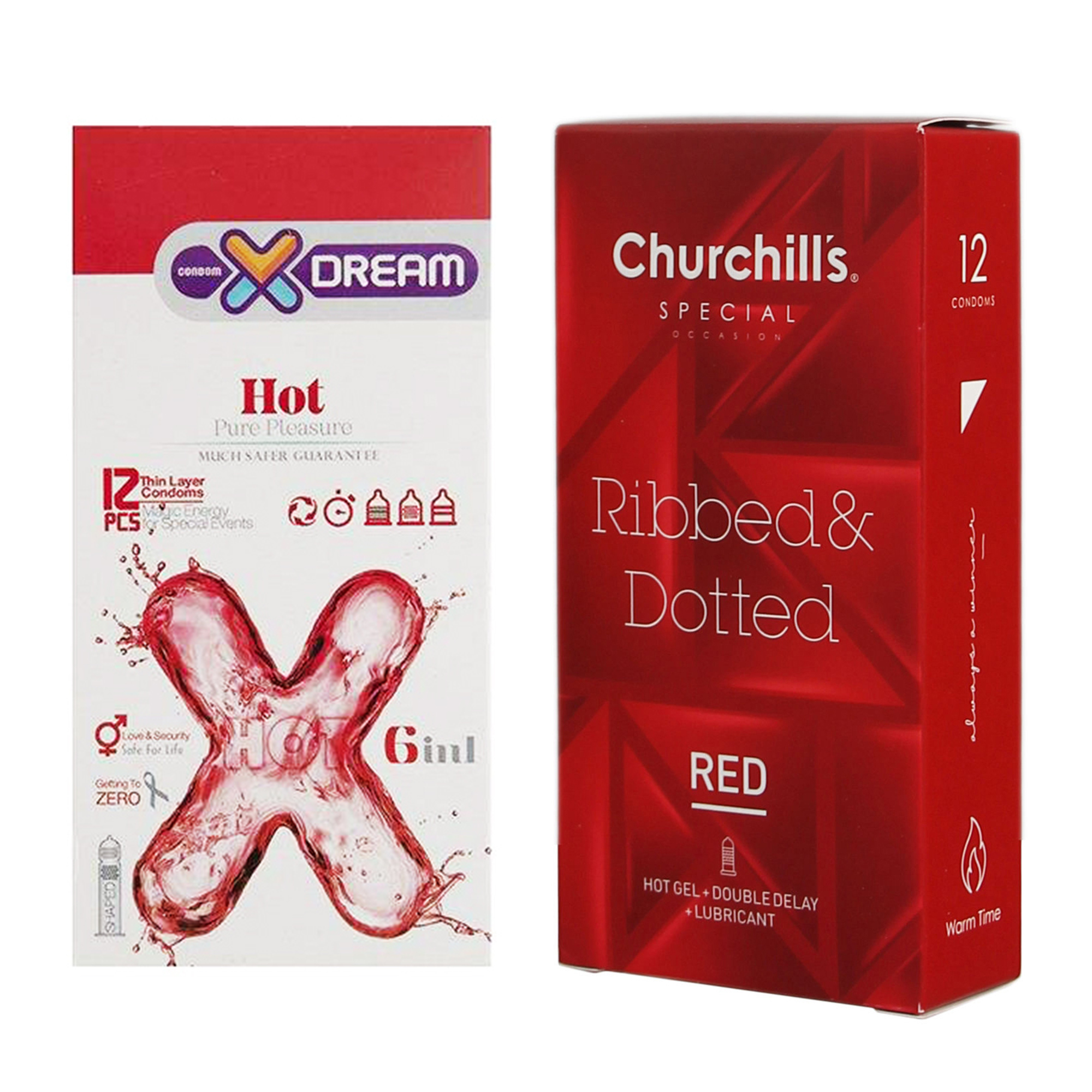 کاندوم چرچیلز مدل Hot Gel بسته 12 عددی به همراه کاندوم ایکس دریم مدل Hot بسته 12 عددی
