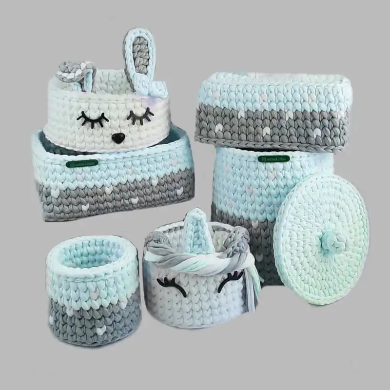 سبد قلاب بافی تریکو طرح سیسمونی کودک کد 111 مجموعه 6 عددی