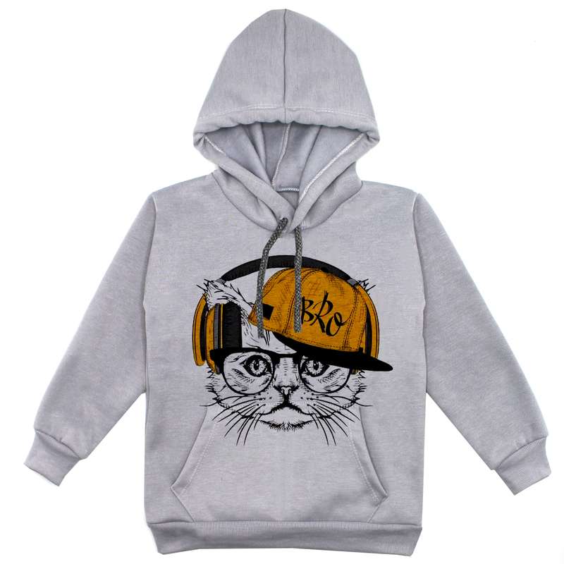 هودی پسرانه مدل گربه F71 رنگ طوسی