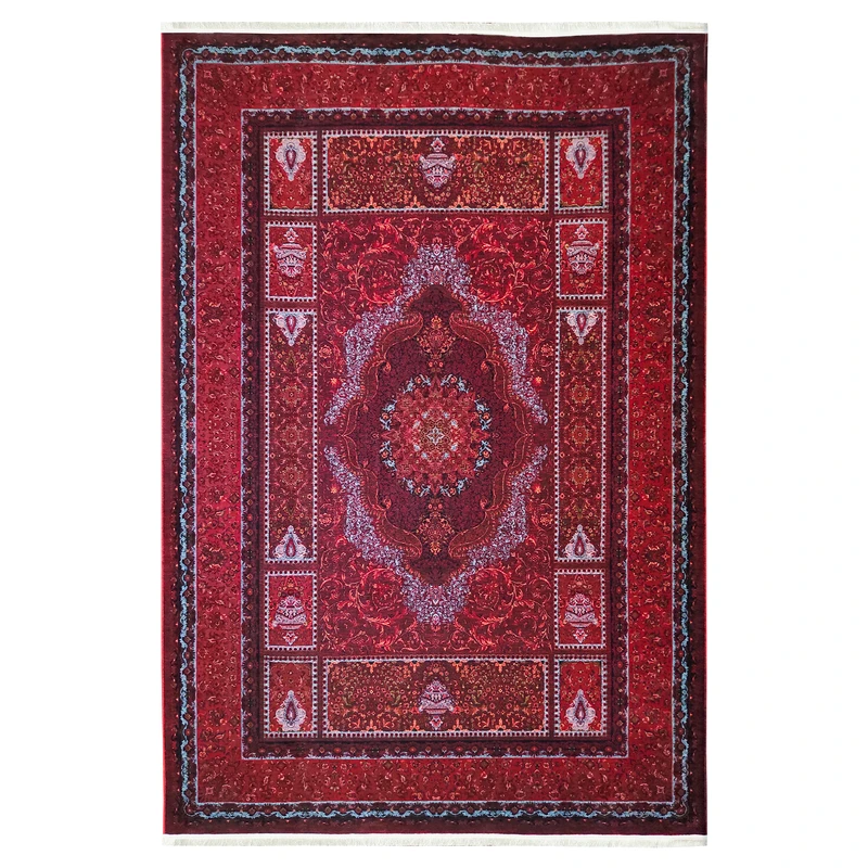 فرش ماشینی 1200 شانه فرش آرمانی زمینه لاکی حاشیه لاکی مدل 1263