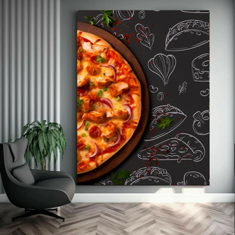 تابلو بوم طرح مخمل پیتزا مدل خوشمزه کد BK23665