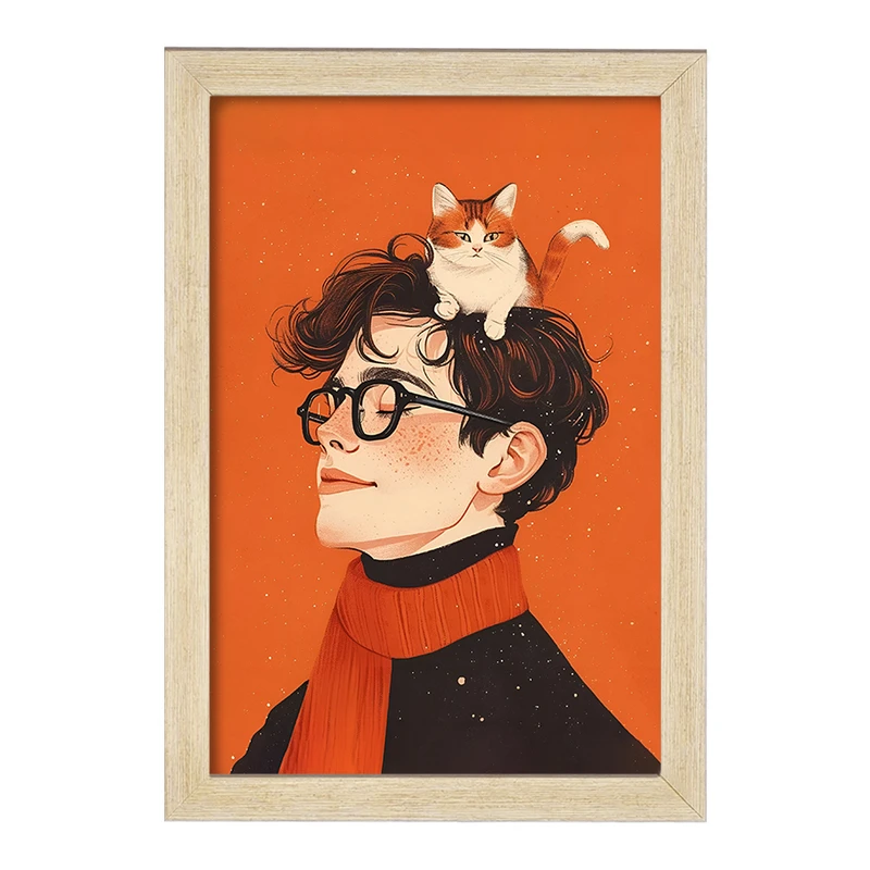 تابلو خندالو مدل پسر و گربه کد F7315