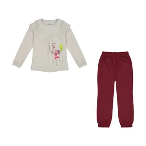 ست تی شرت آستین بلند و شلوار دخترانه آدمک مدل 2171278-93