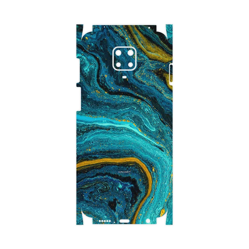 برچسب پوششی ماهوت مدل Turquoise marblewith golden streaks-FullSkin مناسب برای گوشی موبایل شیائومی Redmi Note 9 Pro