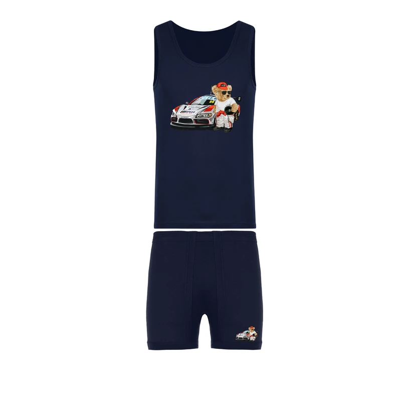 ست شورت و زیرپوش رکابی یقه باز پسرانه مدل ماشین D2