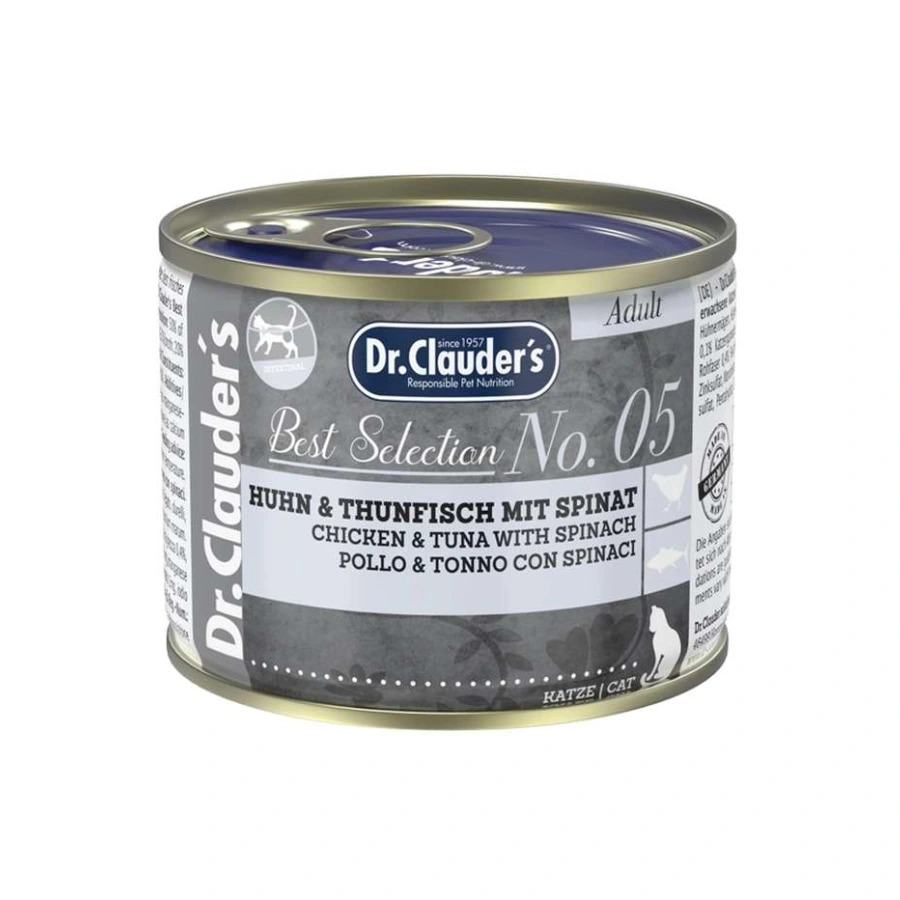 کنسرو غذای گربه بالغ دکتر کلادر مدل Best Selection No.05 طعم ماهی و مرغ وزن 200 گرم