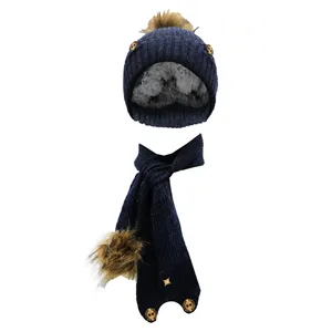 ست کلاه و شال گردن بافتنی بچگانه مدل SA رنگ آبی