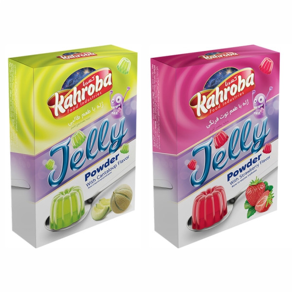 پودر ژله طالبی و توت فرنگی کهربا - 100 گرم مجموعه 2 عددی