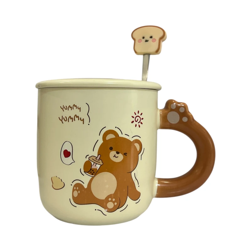 ماگ مدل خرسی به همراه درب و قاشق