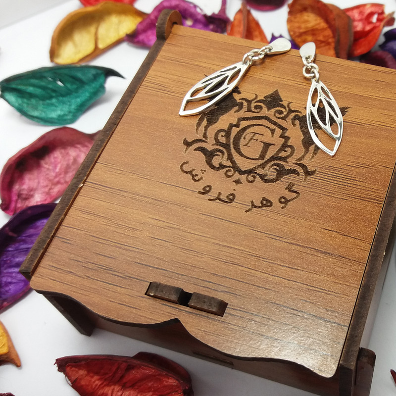 گوشواره نقره زنانه مدل برگ با زنجیر