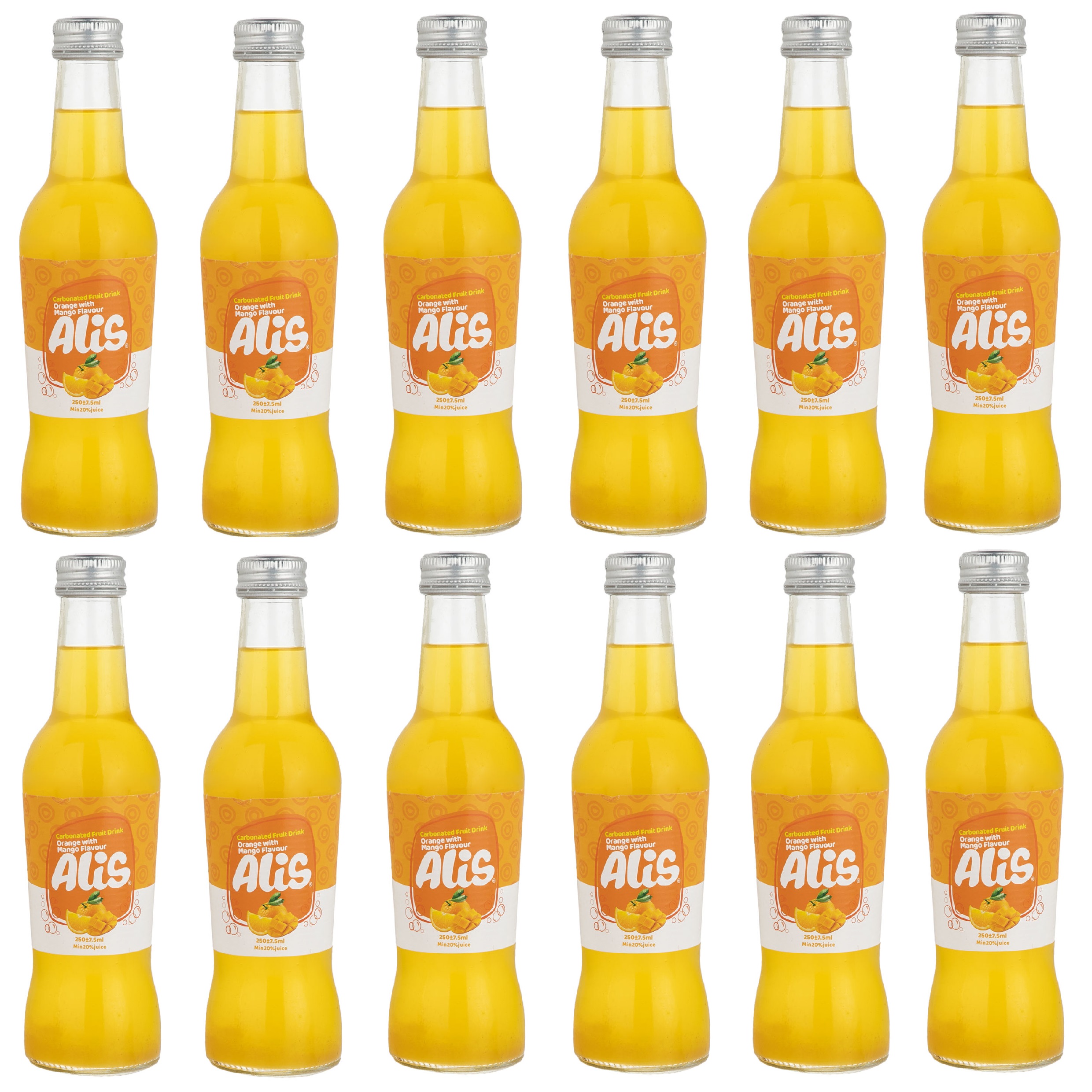 نوشیدنی میوه ای گازدار عالیس با طعم پرتقال و انبه - 250 میلی لیتر بسته 12 عددی