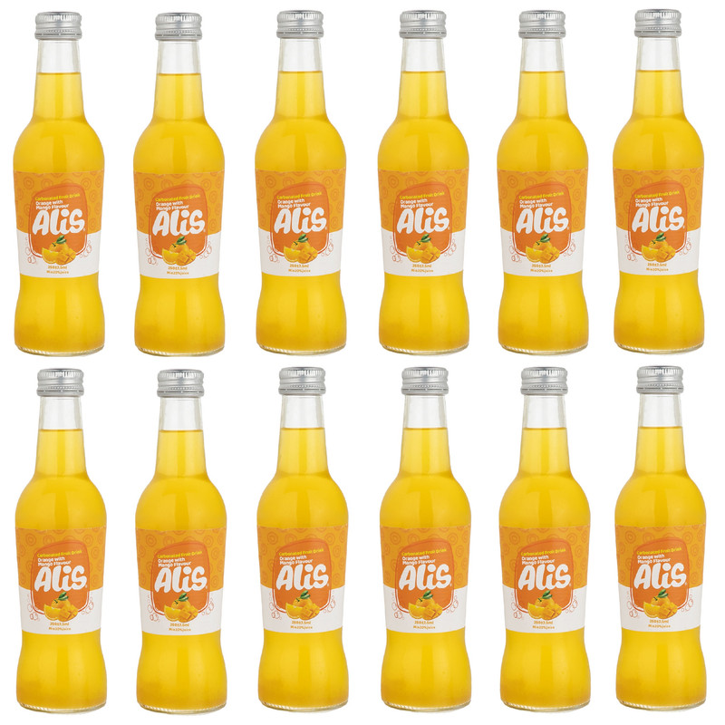 نوشیدنی میوه ای گازدار عالیس با طعم پرتقال و انبه - 250 میلی لیتر بسته 12 عددی