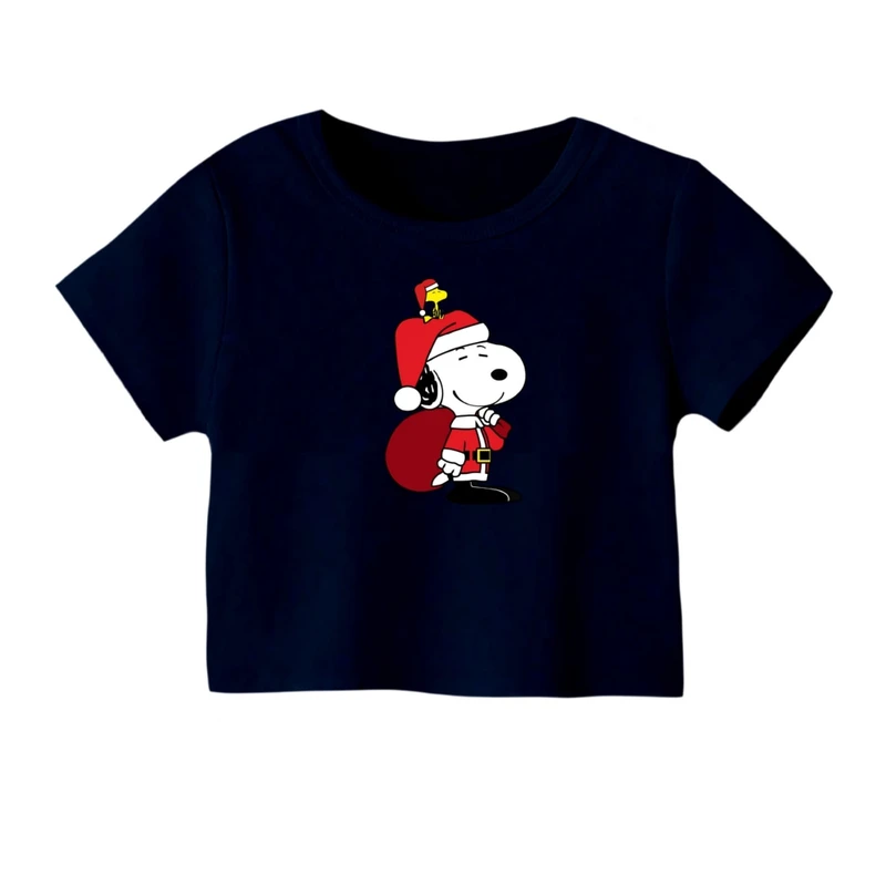 کراپ‌ تی‌شرت آستین کوتاه زنانه مدل اسنوپی کریسمس کد 8