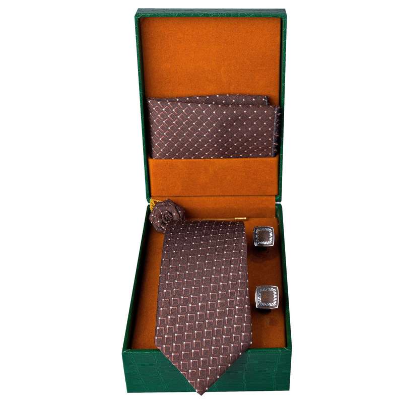 ست کراوات و دستمال جیب و دکمه سردست مردانه جیان فرانکو روسی مدل GF-PO951-BR-BOX