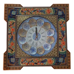 ساعت خاتم کاری چوبی طرح گل و مرغ مینا مدل k136