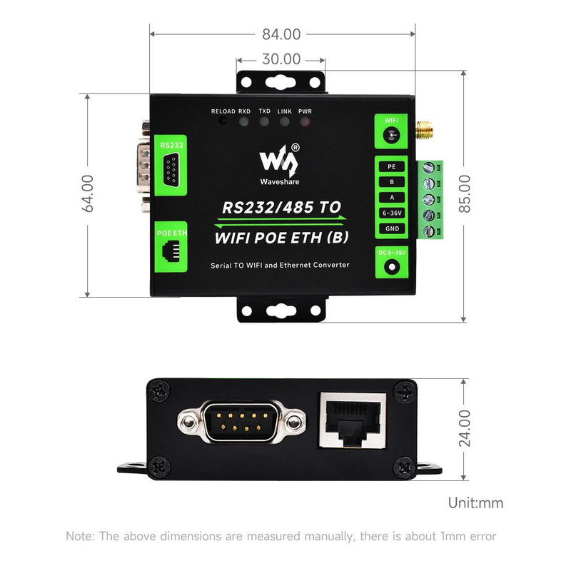 مبدل صنعتی ETH/WIFI به سریال ویوشیر مدل RS232/485 TO WIFI ETH (B)