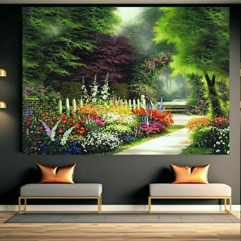 تابلو بوم طرح مخمل درختان سبز مدل راهروی طبیعت کد BK23669