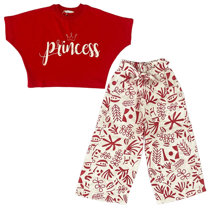 ست کراپ تی شرت و شلوار دخترانه مدل Princes03