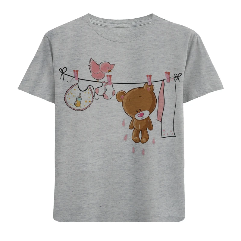 تی شرت آستین کوتاه دخترانه مدل خرس F418