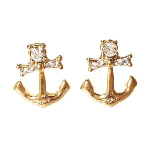 گوشواره زنانه مدل میخی نگیندار طرح لنگر کد E.SA.20