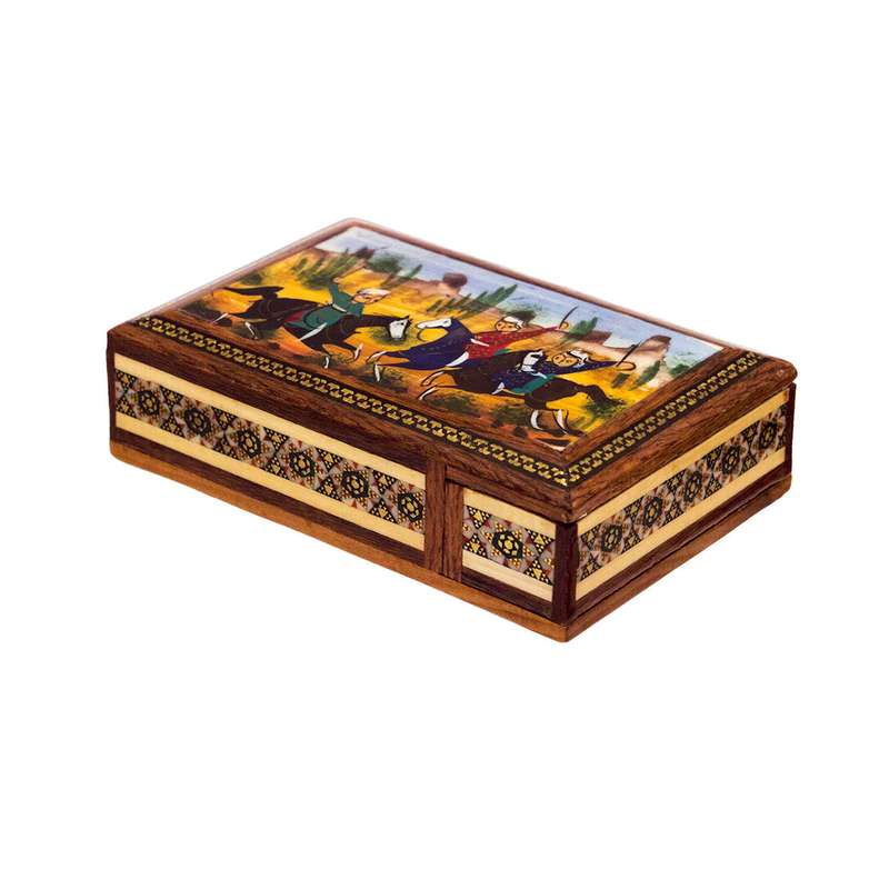 جعبه جواهرات خاتم کاری مدل کشویی طرح شکار کد 72-16-101