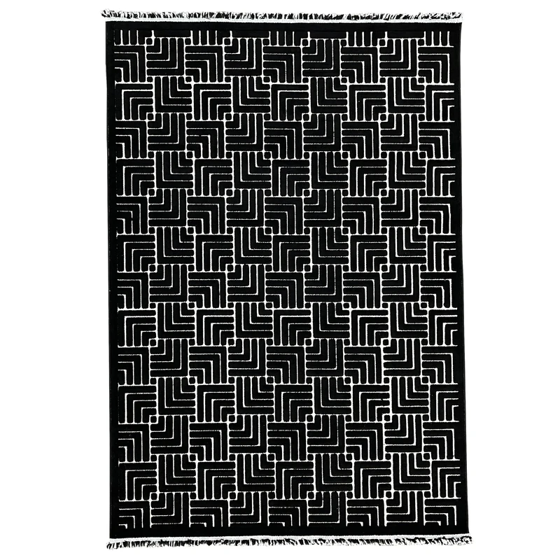 فرش ماشینی 500 شانه فرش آرمانی زمینه مشکی حاشیه مشکی مدل مدرن مینیمال کد 5316