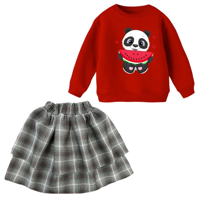 ست سویشرت و دامن دخترانه مدل پاندا هندوانه یلدایی کد 1