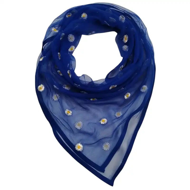 روسری زنانه مدل مینی توری  گل بابونه گلدوزی