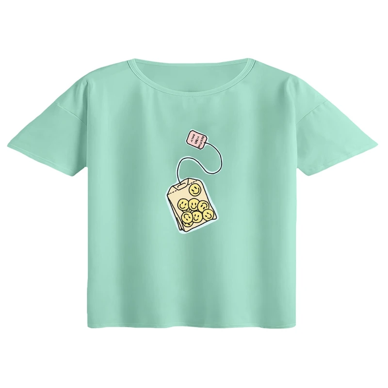 کراپ تی‌شرت آستین کوتاه زنانه مدل وایب مثبت