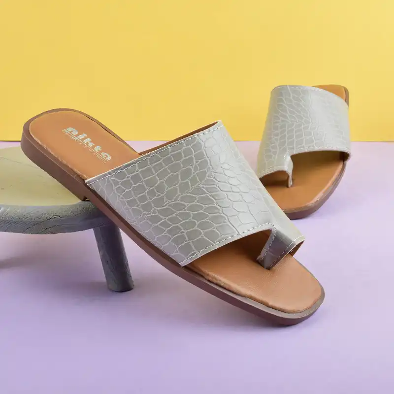 دمپایی لاانگشتی زنانه نیکتا مدل پوست ماری GRY.2866