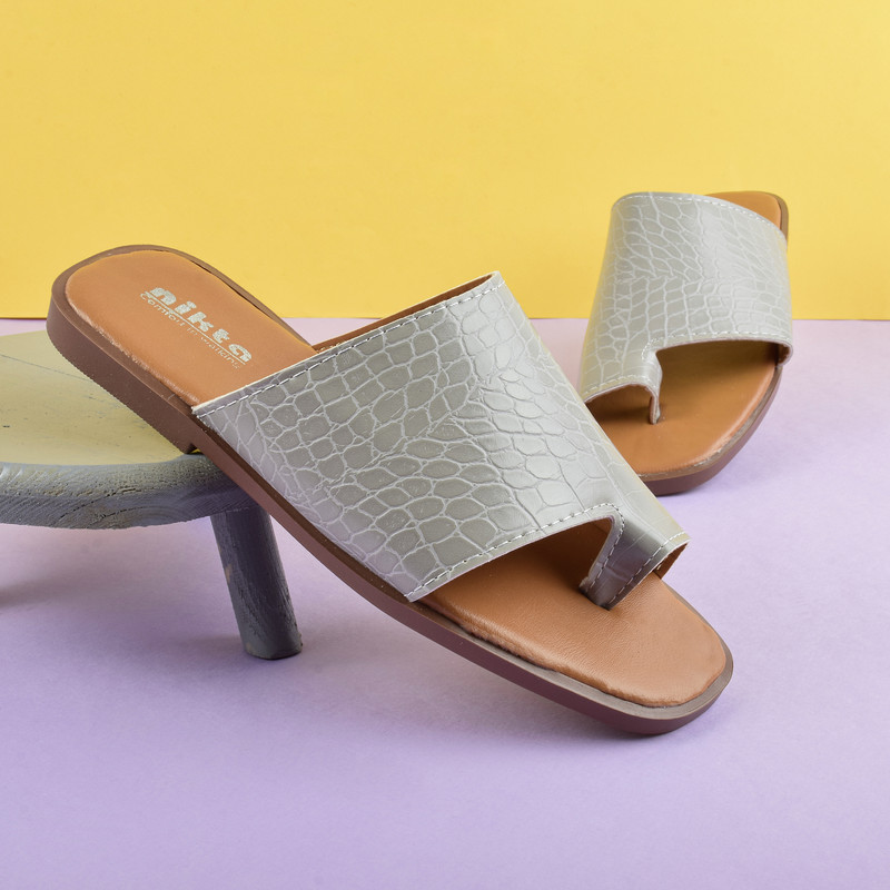 دمپایی لاانگشتی زنانه نیکتا مدل پوست ماری GRY.2866